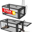 2 Packs Humane Rat Trap Outdoor Mouse Traps Indoor Use, Rodent Chipmunk Traps for Small Live Animal Catch and Release - Black