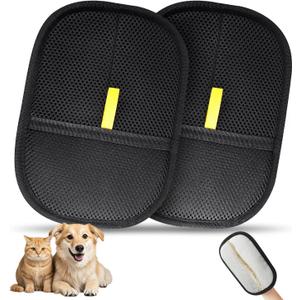 2 Pcs Pet Hair Removal Glove, Reusable Cat Dog Electrostatic Hair Remover Grooming Glove Brush Tool (2 Pack Black)