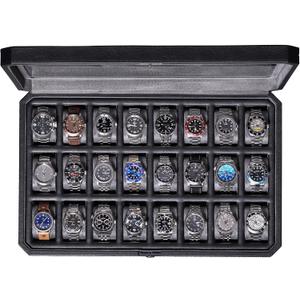 ROTHWELL 24 Slot Watch Case with Lock Luxury Watch Box to Display and Organize Your Collection | Real Glass Top | Premium Storage for Collectors (Black/Grey)