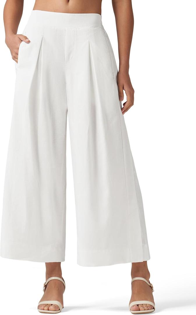 Willit Women's Linen Pants Wide Leg Casual Beach Summer Pants Palazzo Lounge Pants with Pockets (White, X-Large)