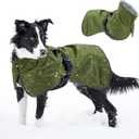 Dog Winter Raincoat, Waterproof Warm Jacket with Velvet Lining for Cold Weather, Windproof Insulated Rain Coat with Reflective Strips for Large Big Dog (Green, L)