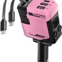 Retractable Car Charger with Retractable Cable (31.5 inch), 4 in 1 Super Fast Car Phone Charger, 2 USB Ports Adapter, Compatible with iPhone 15 14 13 12 11 Pro Max, iPad, Pixel (Pink)