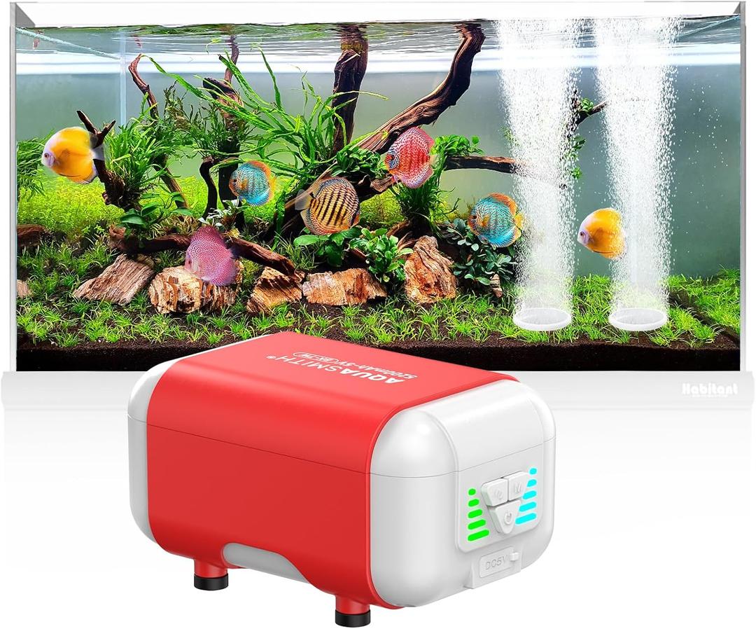 AQUASMITH Rechargebale Aquarium Air Pump with Battery, Adjustable Oxygen Fish Tank Bubbler, Quiet Aerator for Power Outage, Fishing, Live Fish Transportation