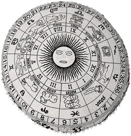 Round Floor Pillow Cover Only Horoscope Mandala Cushion Cover Pouf for Meditation Room Decor Zodiac Sign Round Throw Pillows Black White Astrology (32 Pillow Cover, Without Filler) (32" x 32" (Pack of 1))