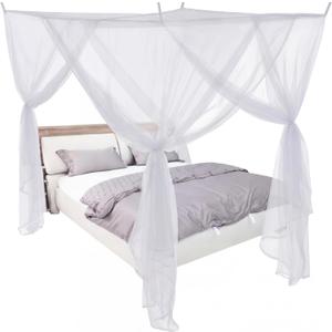 Mindsoft 4 Corners White Bed Canopy Curtains for Single Twin Full Size, Mosquito Net Rectangular Bed Drapes for Bedroom Home Indoor Patio Outdoor Decoration(L79 X W47 X H59 Inch)