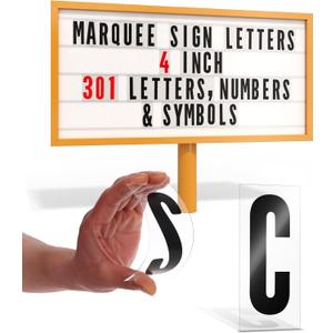 Houseables Marquee Letters, Sign Letters, Marquee Sign, Markee, Plastic, Acrylic, Changeable, for Outdoor Board, Letterboard, Church, Restaurant, 4 Inch Character on 5 Panel, 301 PC with Numbers (Red/Black)