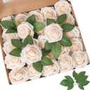 AmyHomie Artificial Flowers Champagne Rose 50pcs Real Looking Fake Roses w/Stem for DIY Wedding Bouquets Centerpieces Arrangements Party Baby Shower Home Decorations