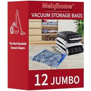 MEIQIHOME Vacuum Storage Bags, Space Saver Sealer Bags,Vacuum seal bags for clothing, Pillows, Comforters, Blankets, Bedding,Travel,12 Jumbo