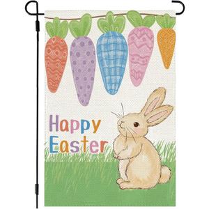 5 x Happy Easter Garden Flag Double Sided, Colorful Carrots and Rabbit Yard Flag, Farmhouse Outdoor Decorations Spring Holiday Decor 12x18 Inch