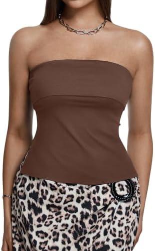 REORIA Butsmooth® Double Lined Tube Top Women's Strapless Backless Sleeveless Bandeau Tops, XL, Brown