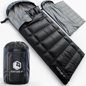 VENTURE 4TH Backpacking Sleeping Bag XXL, Double and Single Sizes - Lightweight Warm & Cold Weather Sleeping Bags for Adults, Kids & Couples Ideal for Hiking, Camping & Outdoor Adventures