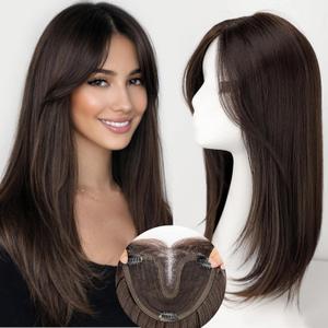 Isaic Hair Toppers for Women 18 Inch Synthetic Hair Pieces, 360 Clips In and Adjustable Bandage Layered Toppers, Toppers Hair Pieces Add Volume for Thinning Hair and Daily Use (Dark Brown)