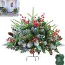 Prelit Christmas Urn Planter Fillers with Cones Golden & Red Berries and 60 LED Lights (1 Pc White)
