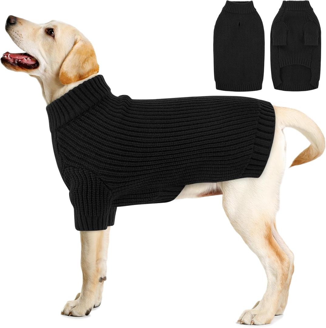 Queenmore XL Dog Sweater,Dog Sweaters for Large Dogs,Dogs Christmas Sweater,Thick Knit Turtleneck Pullover,Extremely Soft & Warm Pet Winter Clothes for Girl Boy Male Female (Black)