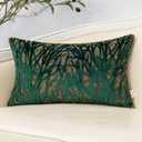 Yangest Green Throw Pillow Cover Velvet Cushion Cover Branches Rectangular Pillowcase for Sofa Couch Bedroom Living Room, 12x20 Inch
