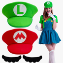 Jolbndcv Red and Green Hat with Gloves Buttons and Beard for Cosplay Costume