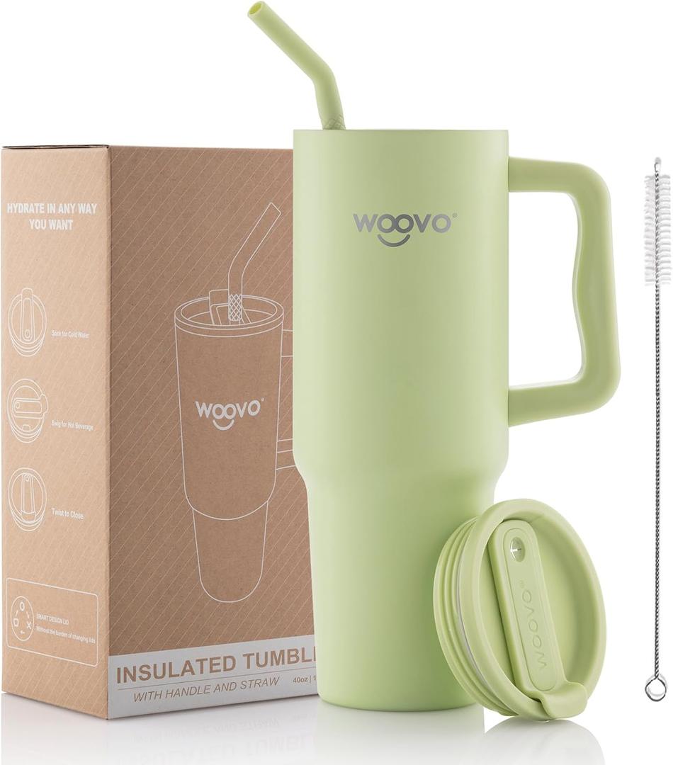 40 oz Insulated Water Bottle with Handle, Reusable Double Wall Stainless Steel Cup with Lid and Straw, BPA Free Water Cup with Straw for Adults, Teal Green Tumbler