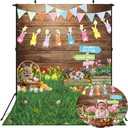 3 x Easter Backdrops for Photography 5x7FT Spring Flower Rabbit Egg Green Grass Wooden Wall Background Kids Newborn Easter Party Decorations Portrait Photo Props