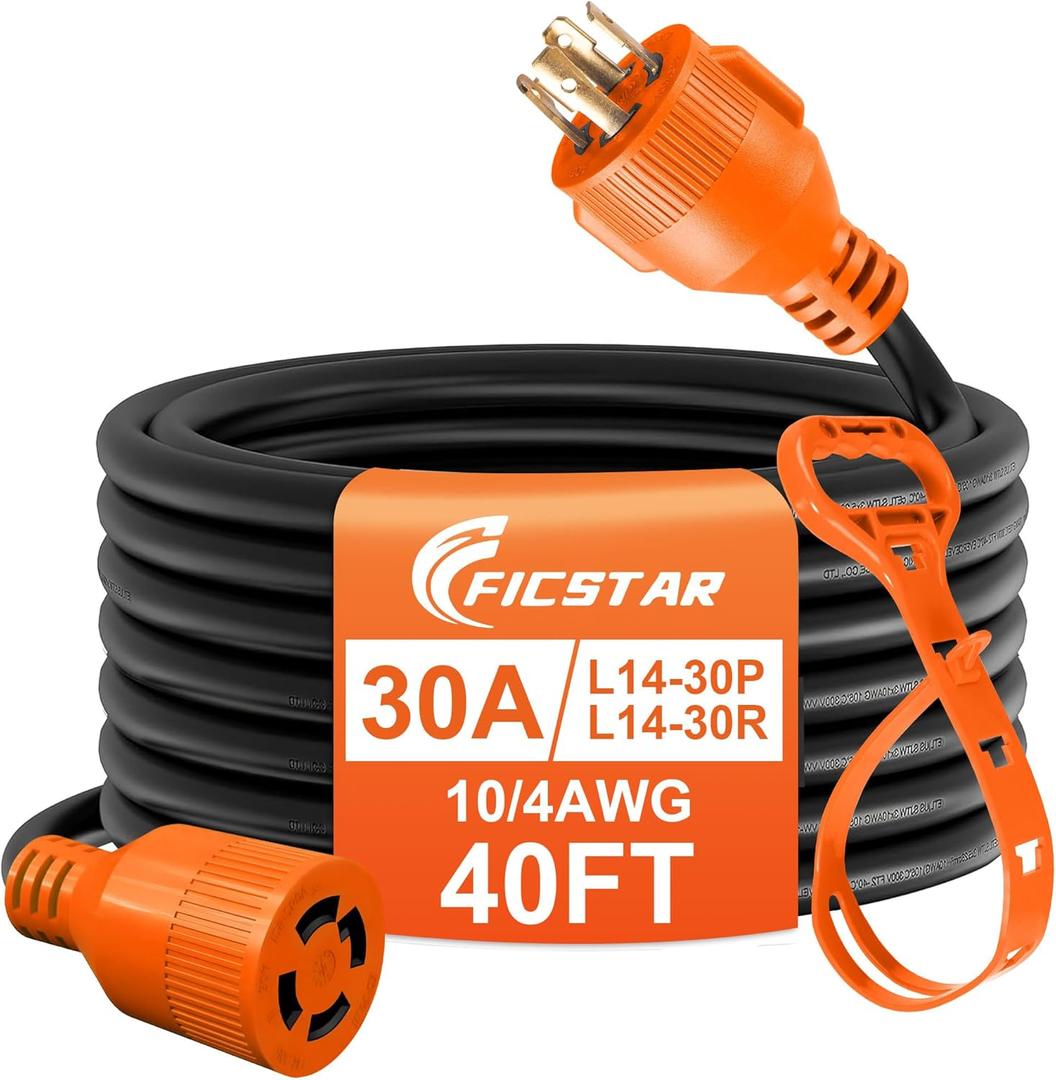 40 Ft 30 Amp 4 Prong Generator Extension Cord, NEMA L14-30P to L14-30R, 410 Gauge STW 125/250V Up to 7500W Generator Cable, ETL Listed (Orange)