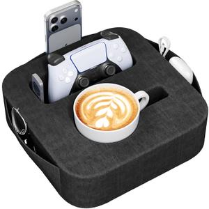Couch Cup Holder Pillow, Couch Caddy for Drink, Snack, Phone, Remote, Game Controller, Removable and Washable Cup Cozy Pillow, Small Sofa Cup Holder Tray for Bed, Car, Desk, Sofa, Black