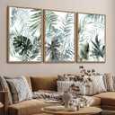 Large Framed Canvas Wall Art - Natural Float Framed Tropic Leaf Pictures Wall Art Prints for Living Room Decor Green Plants Artwork for Bedroom Kitchen Home Office Decoration 72" X 36" Set of 3, 24" X 36" X 3pieces Framed