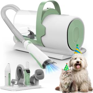 Dog Grooming Vacuum, Pet Grooming Kit, Dog Clipper Nail Trimmer Grinder, 2.5L Dust Cup 7 Grooming Tools 11000Pa Dog Vacuum for Shedding Grooming, Pet Grooming Vacuum for Dogs, Home Cleaning, PG50 Plus (Green)
