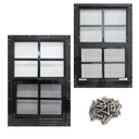 2 Pack 18" x 27" Black Shed Window with Tempered Glass and Fiberglass Screen Household Sliding Windows with Srews for Shed, Chicken Coop, Playhouse, Garage and Barns