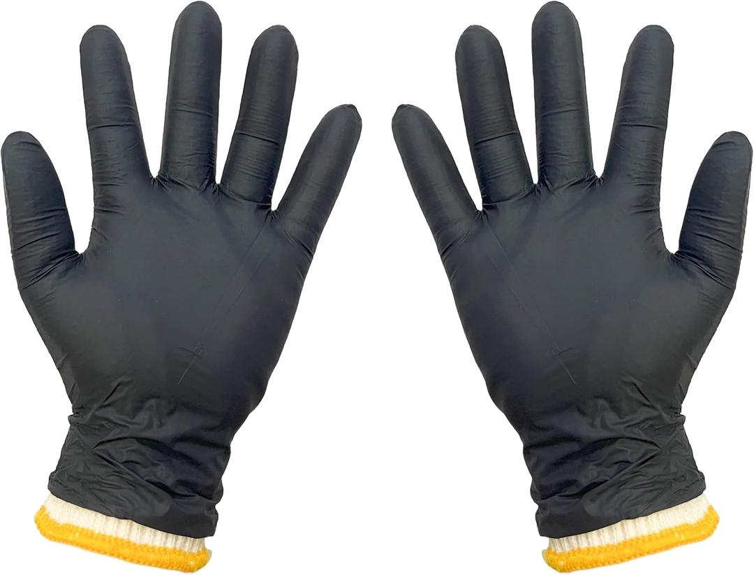 BBQ Gloves Disposable Heat Resistant - 2 Reusable Cotton Liners & 50 Nitrile Gloves for Barbecue Smoker, Grilling, Cooking Hot Meat, Food Prep - 5Mil, Non-Slip Grip, Black Large