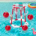 Pool Basketball Hoop for Kids, Ring Toss Pool Toys, Basketball Hoop Outdoor Toddler Toys with 4 Balls & 12 Rings, Pool Floats Kids Summer Toys, Swimming Pool Games Family Party