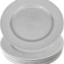 WELMATCH Silver Plastic Peacock Charger Plates - 12 pcs 13 Inch Round Wedding Party Decroation Charger Plates (Peacock Silver, 12)