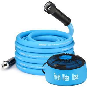 Kohree 25FT RV Water Hose with Storage Bag, 5/8'' Premium Drinking Water Hose Leak Free, No Kink and Flexible Garden Hose for RV, Camper, Truck, Car - Blue