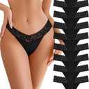 READY TO LOVE Cotton Lace Thongs for Women Sexy Breathable Womens Underwear Low Rise T-Back Soft Stretchy Ladies Panties S Black