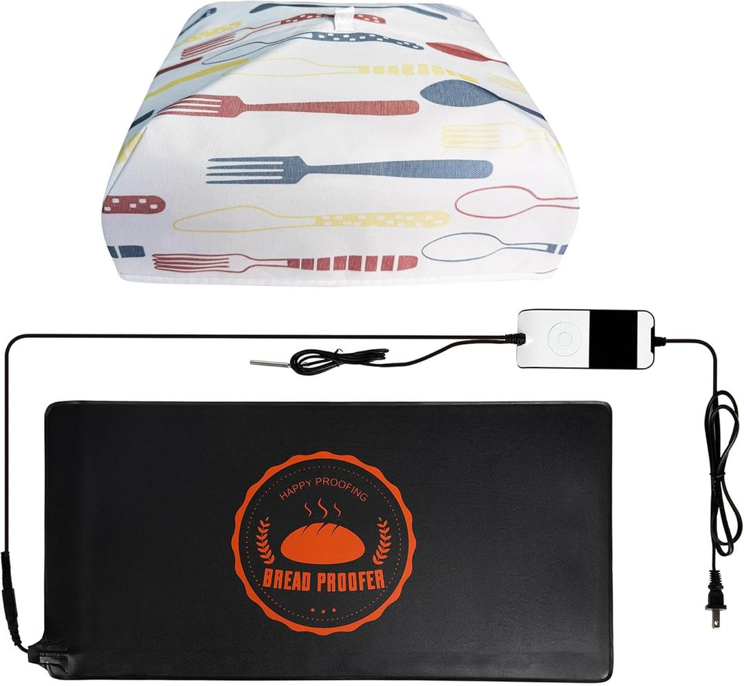 Bread Proofing Mat, Sourdough Warming Heating Mat, Sourdough Starter Warmer with Thermostat Temperature Control & Warm Cover, Bread Dough Proofer Heating Pad for Home Kitchen(10.6" x 21.6")