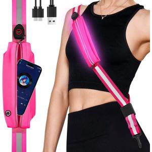 LED Reflective Belt Sash - 5 Lights Colors & 3 Light Modes High Visibility Night Safety Belt, Rechargeable Light Up Running Gear Adjustable Vest Straps for Runners Walkers Men Women (Pink)