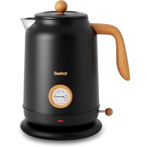 Seehot 1.7L (57.oz) Electric Kettle with Thermometer, 1200W Large Electric Tea kettle with 304 Stainless Steel,Auto shut off,Hot water kettle Electric for Coffee&Tea-Black