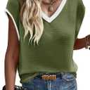 Imily Bela Summer Cap Sleeve Sweater Vest for Women Casual V Neck Sleeveless Knit Pullover Tank Tops 2025 Spring Shirts (Small, Army Green)