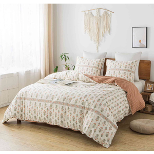 HoneiLife 3pc Duvet Cover Queen Size - 100% Cotton Comforter Floral Breathable Duvet Cover with Zipper Closure & Corner Ties, Orange