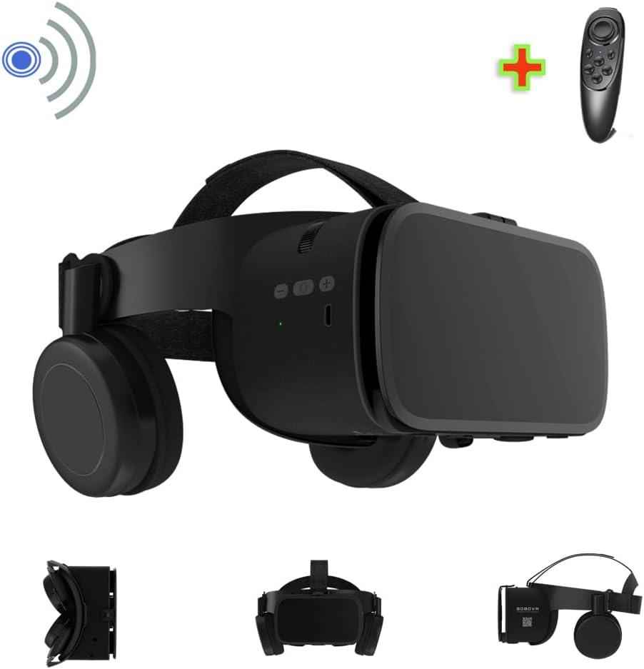 VR Headset for iPhone & Android Phones with Wireless Headphones, Virtual Reality Goggles Set for 4.5"-6.5" Phones3D VR Glasses for IMAX Movies &VR Games (Black)