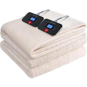 Westinghouse Electric Blanket Queen, Flower Jacquard Heated Blanket Queen Size with 10 Heating Levels and 1-12 Hours Auto-Off, Flannel to Sherpa Reversible, Machine Washable (84" x 90", Beige)