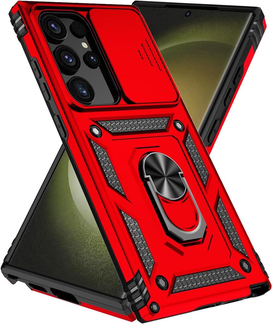 SunStory Phone Case for Samsung Galaxy S24 Ultra Case with Kickstand and Slide Camera Cover [ Military-Grade ] Full Body Drop Tested Protective Cover (Red, Galaxy S24 Ultra 6.8)