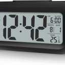 Digital Alarm Clock with Indoor Temperature, Battery Operated,Snooze Model,12/24H Display for Bedrooms Heavy Sleepers Kids Travel Bathroom Desk Smart Clock (Black)