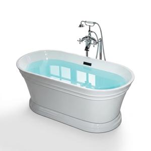 WOODBRIDGE 59"Freestanding White Acylic Soaking Bathtub with Matte Black Drain and Overflow,B1536-MB