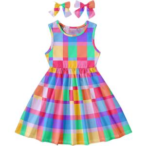 WDIRARA Toddler Girl's Colorful Plaid Sleeveless Dress Swing A Line Tank Dresses (Multicolor)