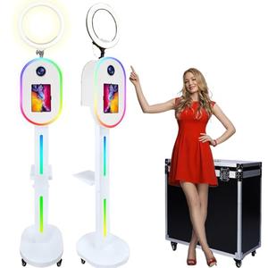 Photo Booth Machine for iPad 10.2" 10.9" 11" 12.9" and Camera,2-in-1 Selfie Station Shell Stand Camera Photobooth,RGB Light Box,RGB Fill Ligh,App Control,Flight Case for Parties