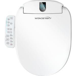 Round Bidet Toilet Seat, Smart Heated Toilet Seat with Warm Water and Dryer, Soft Close Bidet Seat with Adjustable Temperature, Stainless Steel Nozzle