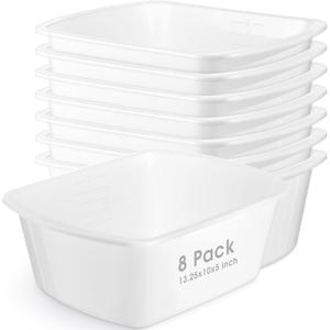Honeydak 8 Pack Wash Basins Plastic Wash Tub White 7 Quart Graduated Buckets Rectangular Plastic Hospital Bedside Soaking Tub Washing Basin for Cleaning Foot Bath Washing Dishes Face Cleansing