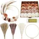 Dingion 6 Sets 93 Pcs Metal Hoop Pampas Table Centerpieces 12 Inch Floral Hoop with Stand Faux Flowers Dried Boho Decor with Paddle Wire for Wedding Baby Shower Birthday Party(Caramel)
