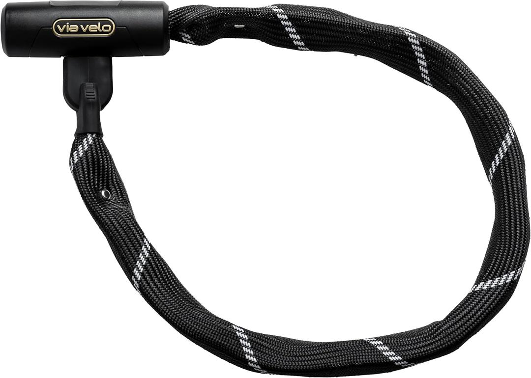 Via Velo 7mm Square 4-Sided Chain Bike Lock, 2.96ft Length, 4 Keys, Sold Secure Bronze, Black, Chain Bike Lock