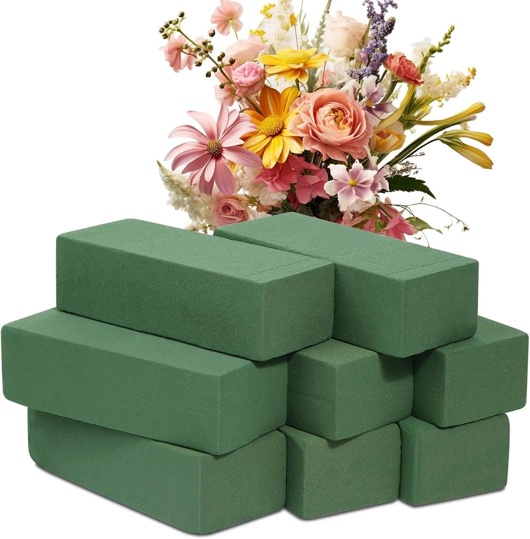 8 Pcs Floral Foam Blocks for Flower Arrangement (7.8 L x 3.5 W x 2.4 H) Wet and Dry Green Floral Foam for Wedding, Birthdays, Home Decorations (Medium Size)