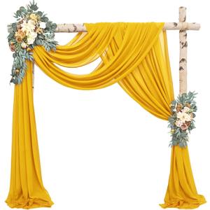 20Ft Length x 28" Width 2 Panels Wedding Arch Draping Fabric Gold Arch Drapes Chiffon Fabric Sheer Curtains Backdrop for Party Bridal Decorations Wedding Ceremony Ceiling Stage Reception Decor